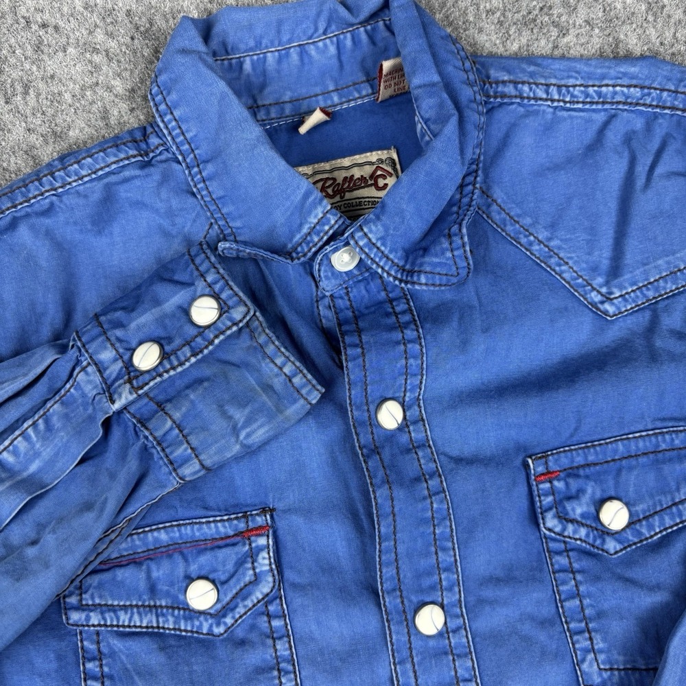 Rafter C Western Shirt Boys Medium Blue Pro Flex 45 Performance Cowboy Rodeo EUC